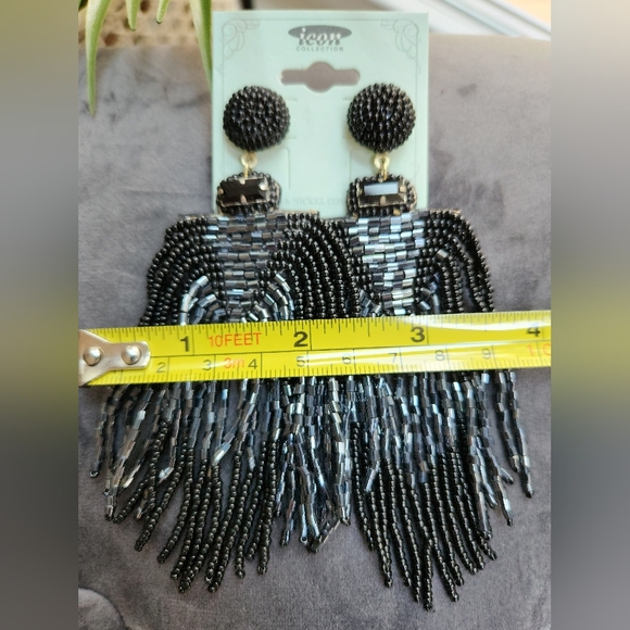 Sold!!! Beautiful Black and Silver Beaded Tassel Earrings - Picture 9 of 16